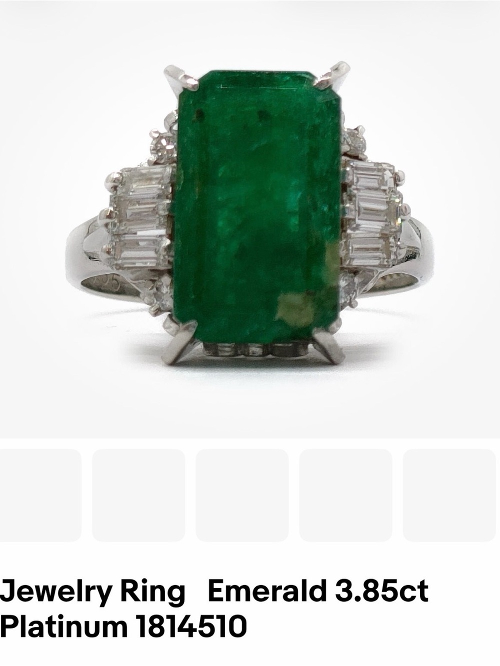 Emerald 3.85ct Platinum Ring - Green Emerald and Diamond Accents  7.5